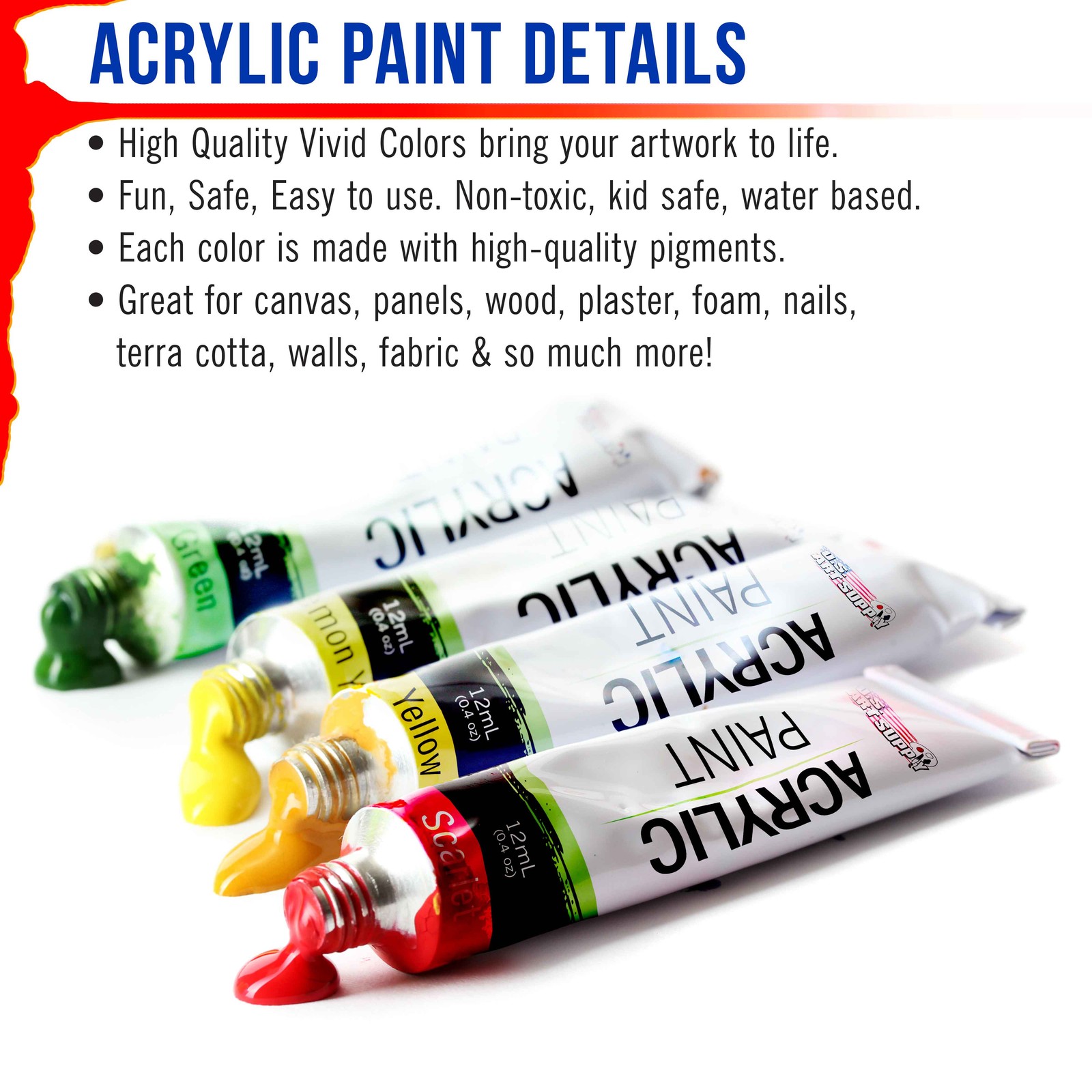 Professional 24 Color Art Acrylic Paint Set, 12ml Tubes, Artist Student Painting