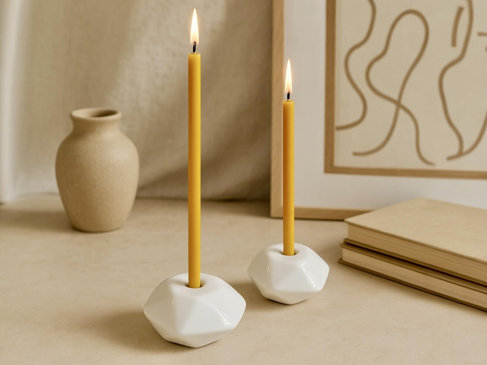 50 Natural 100% Pure Raw Beeswax Taper Candles (6″) Honey Scent Birthday Cake…