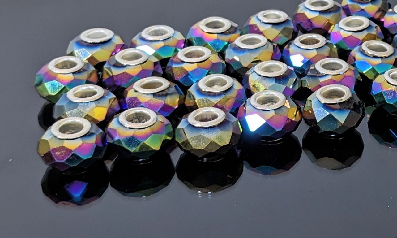 European Beads Rainbow Metallic Large Hole Beads DIY Jewelry 15 mm 10 pcs