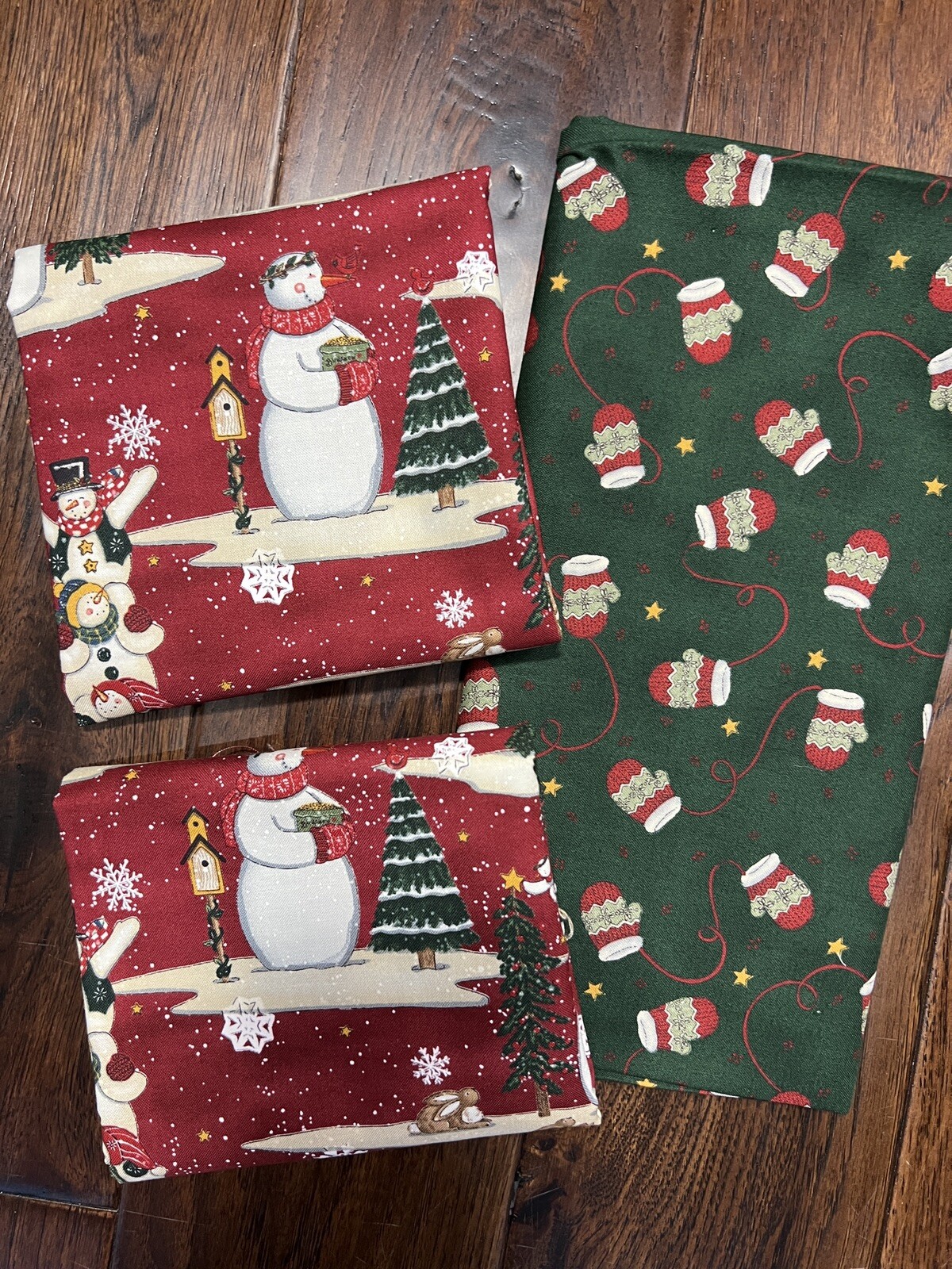 MODA Deb Strain Warm & Wooly Winter- Green Mittens & Snowman 1 3/4 Yd Total Rare