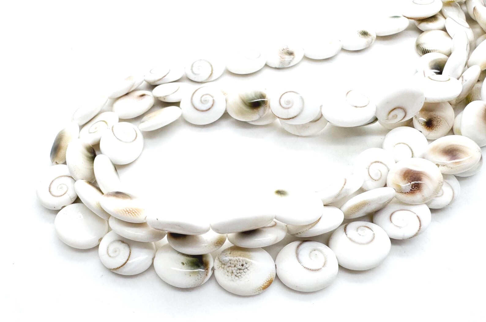 Genuine Natural White Shiva Eye Pacific Cat’s Eye Spiral Shell Oval Beads PG291