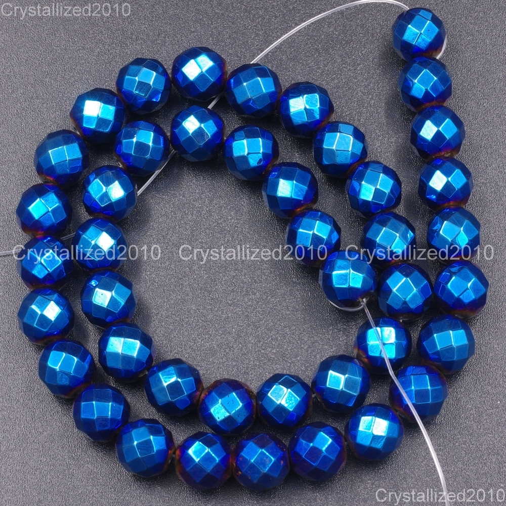 Natural Hematite Gemstone Faceted Round Beads Metallic Colors 4mm 6mm 8mm 15.5″