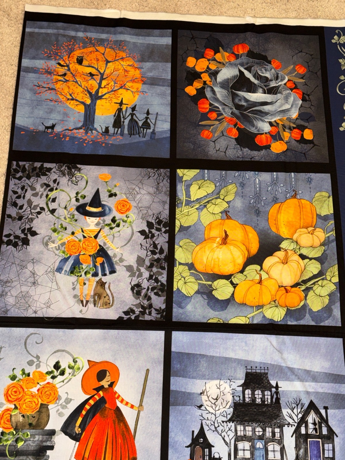 MODA Gothic Halloween COVEN 100% cotton fabric panel 24×44 – 8 blocks & border