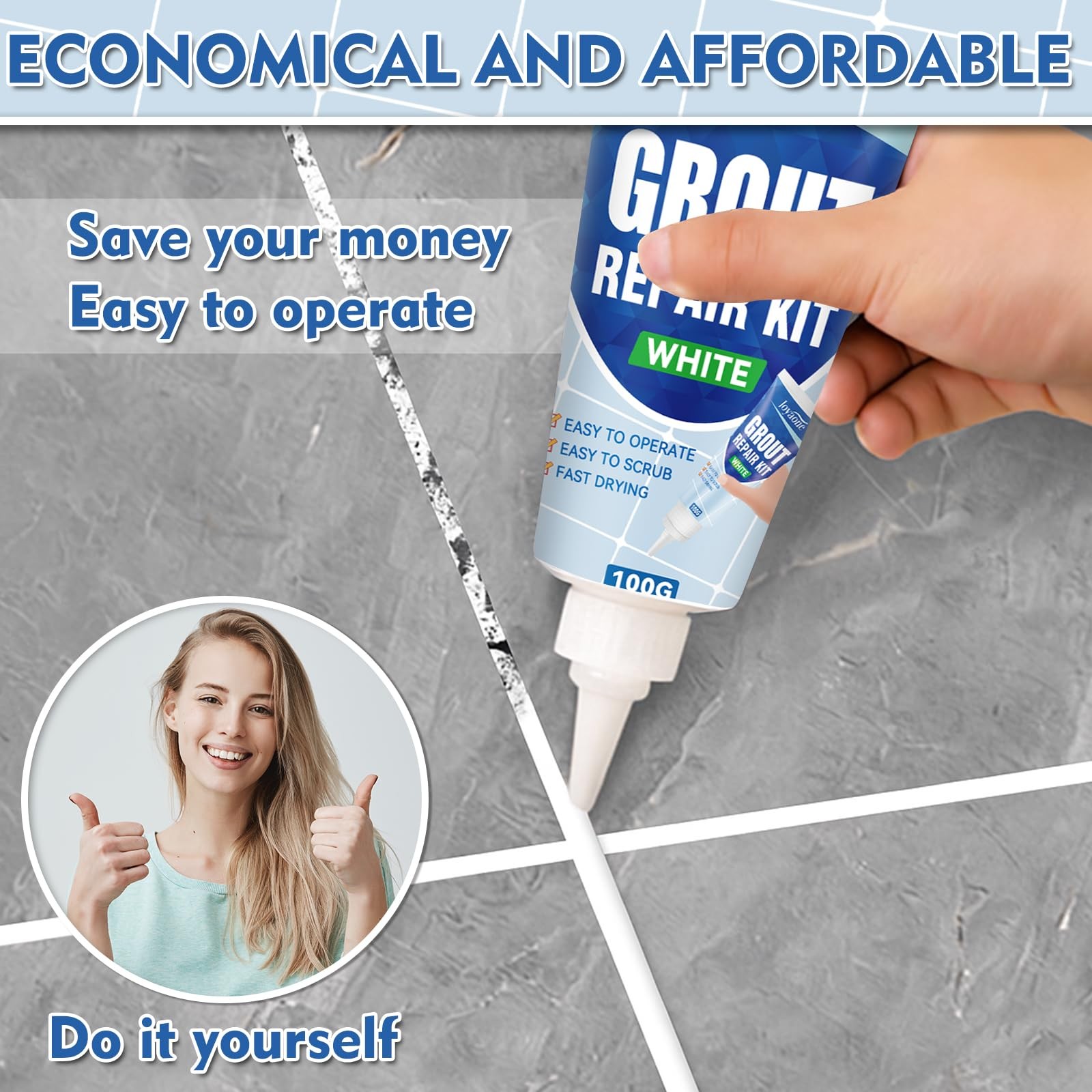 Tile Grout Repair Kit, White Fast Drying Filler for Bathroom,