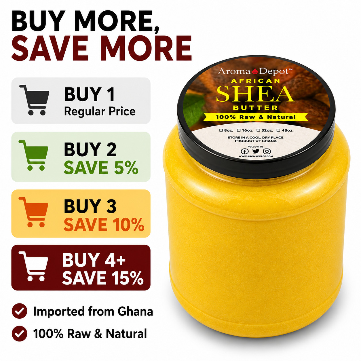 African Shea Butter Bulk 3 lb. Yellow From Ghana 100% Pure Natural Raw Unrefined