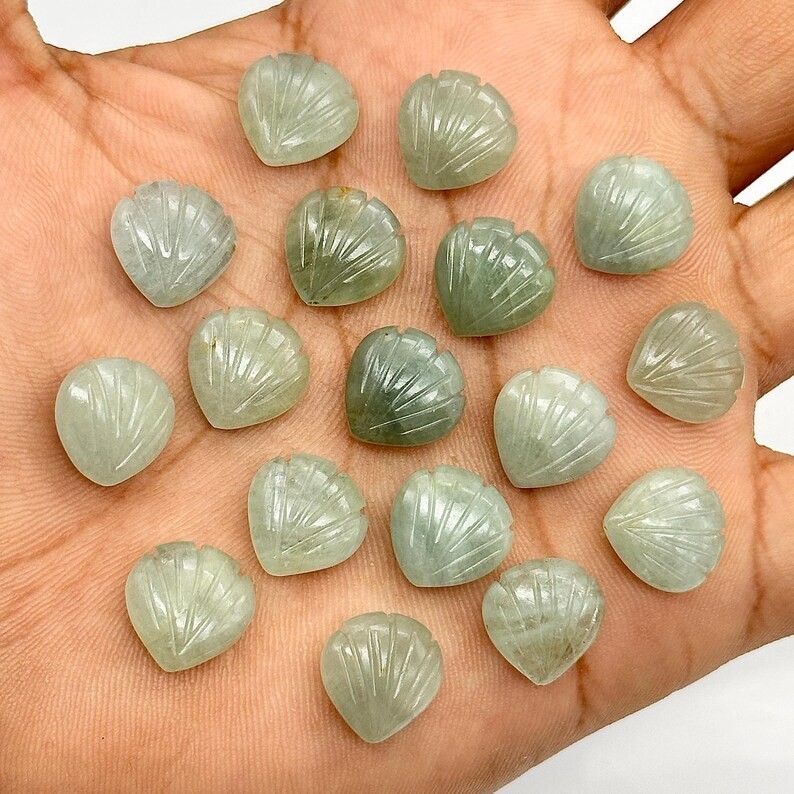5Pcs Natural Aquamarine Shell Shape Beads, Hand Carved Seashell Gemstones,12 mm