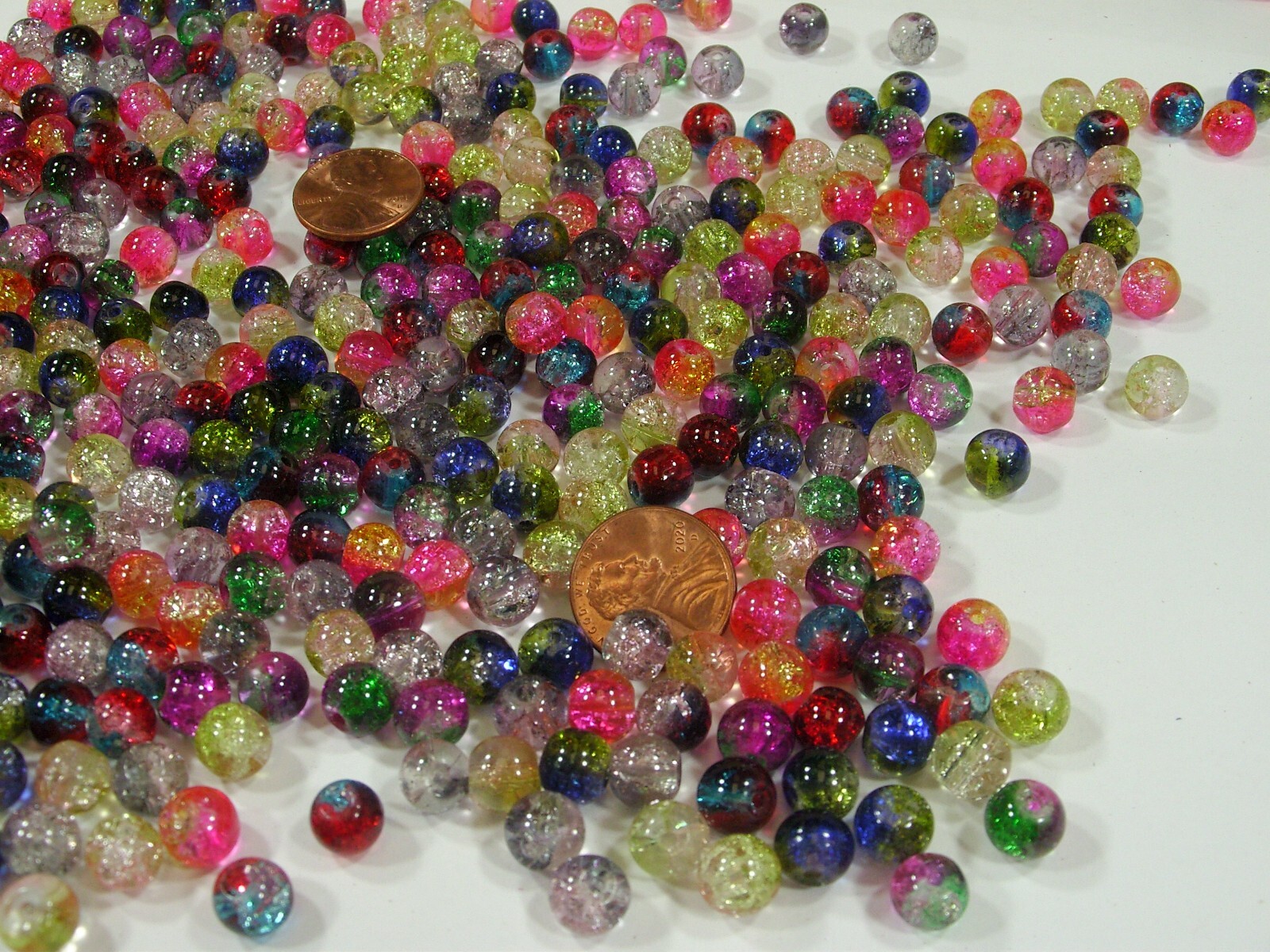 Two Pounds (7mm x 8mm) Round Assorted India Crackle Glass Beads Bulk (TKK-9) ⭐