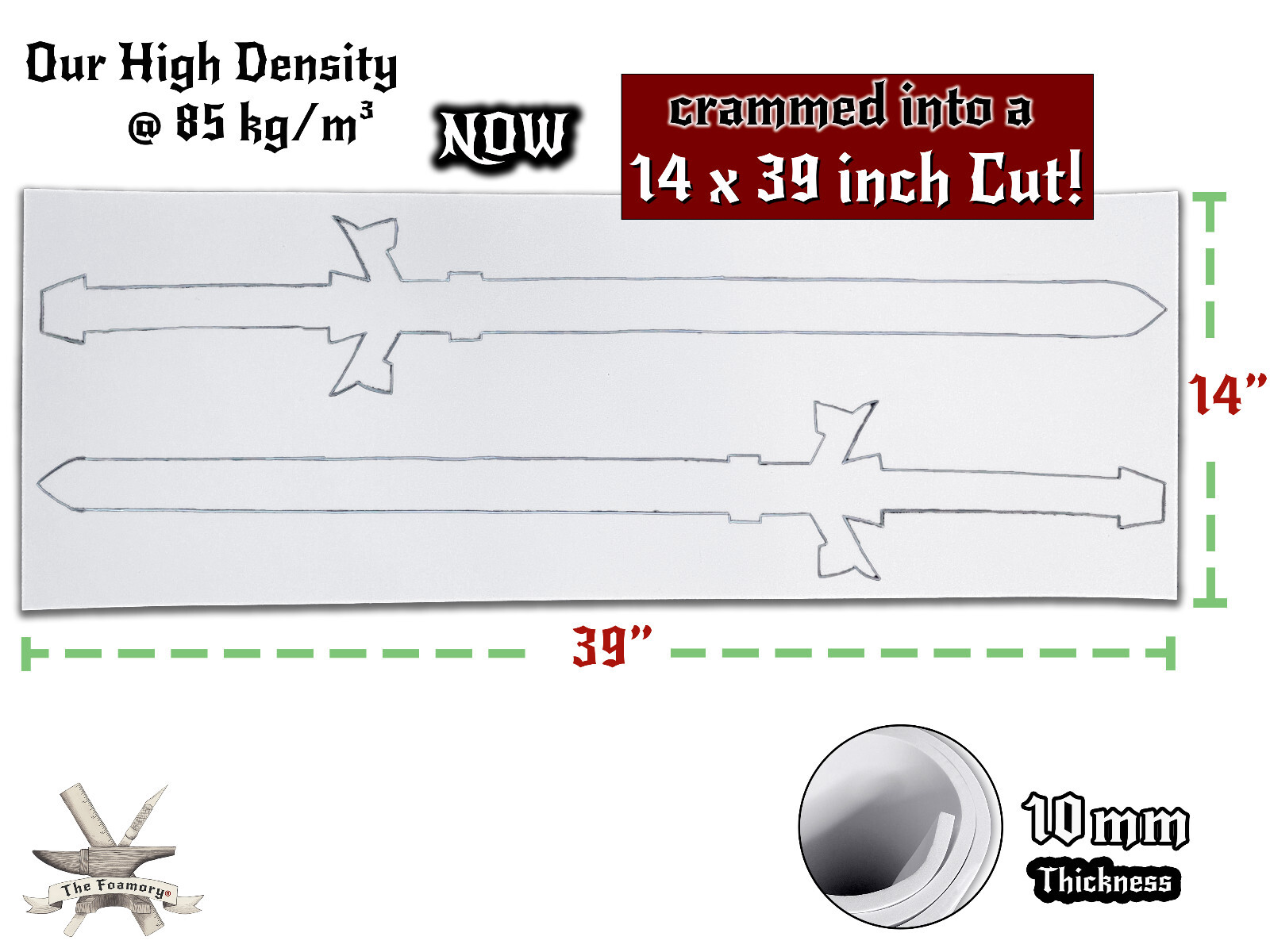 10mm EVA Foam Cosplay White 14 x 39 inch Sheet Ultra High Density *Free Shipping