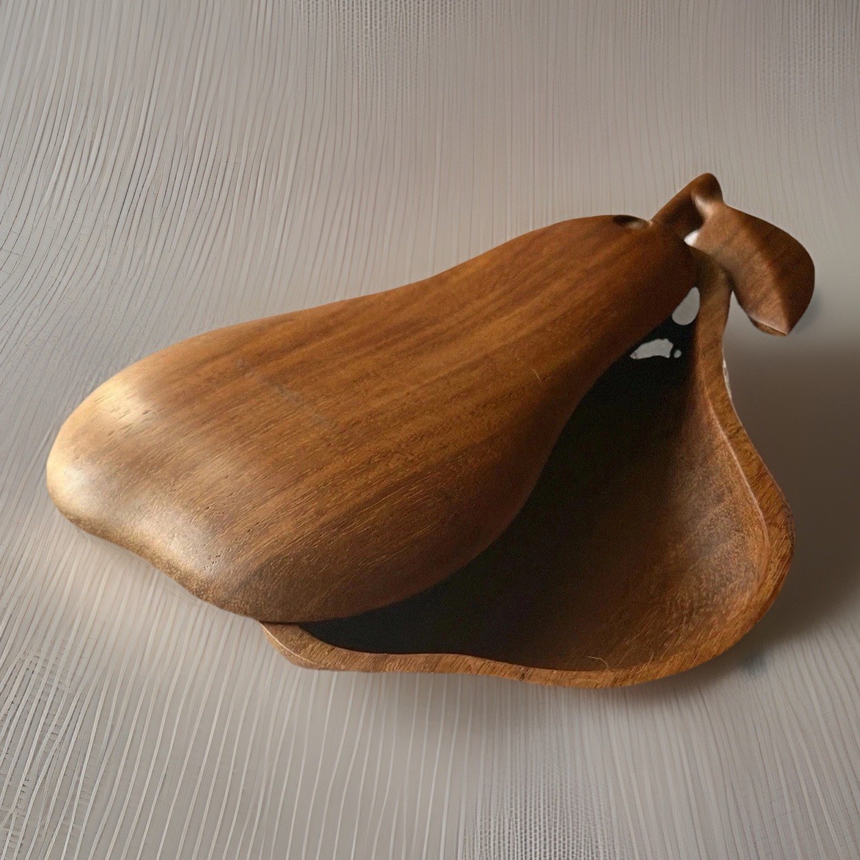 Two Piece Handcrafted Wooden Interlocking Pear Shaped Box 7.75” X 5” WELL MADE