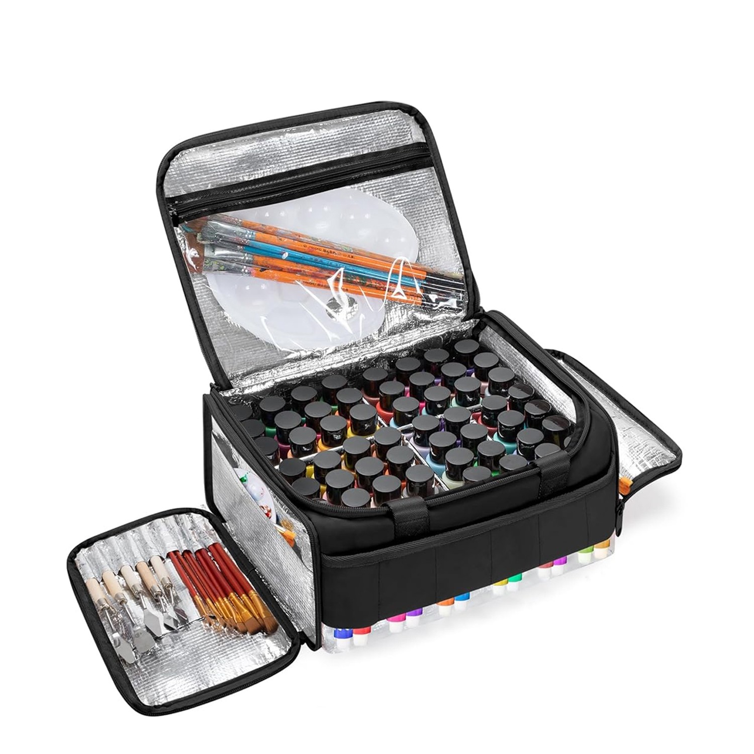 Acrylic Paint Organizer Bag (Black) Holds 60 Bottles (2 Oz), with Tools3047