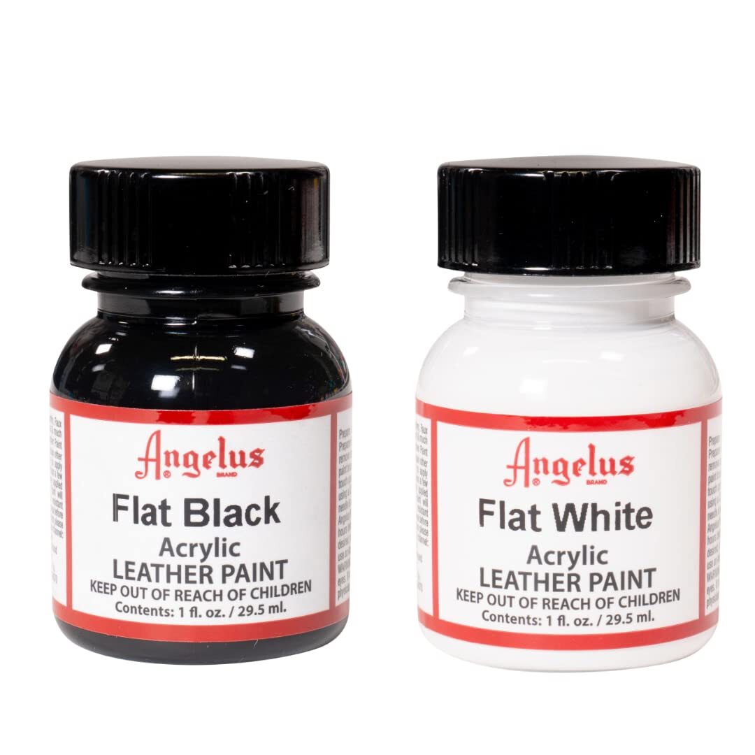 Angelus Acrylic Leather Paint Water Resistant Flat White/Flat Black Color 1 oz
