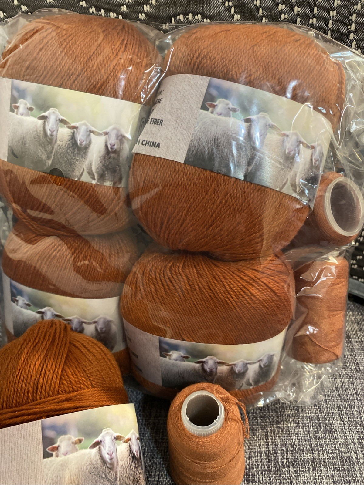 Lot Is 5 ‘CASHMERE’ Blend Yarn + 5 Matching Yarn Spools. See Photos For Details.