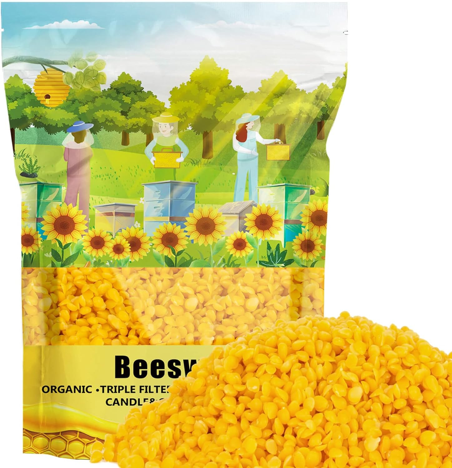 Yellow Beeswax Pellets- 430G (0.95Lb) Organic Beeswax Pellets Triple-Filtered Na