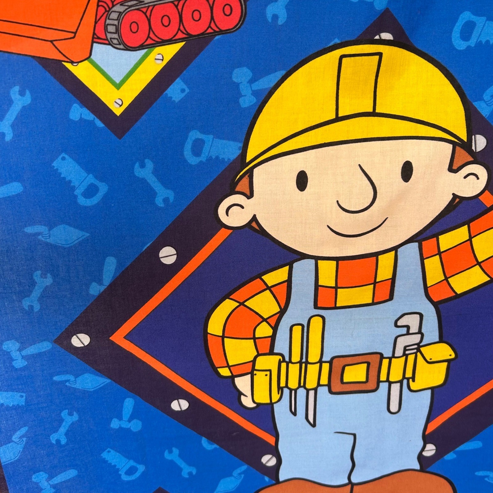 Cranston Print Works Bob the Builder Fabric Panel Kids OS Blue 2002 Vintage Y2K