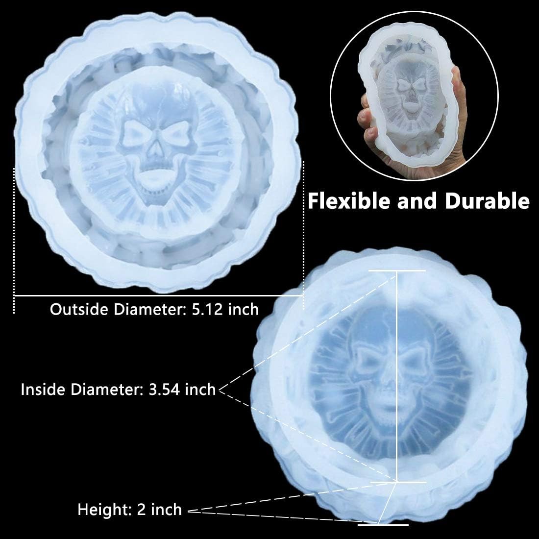 Resin Mold, Silicone Ashtray Mold Halloween Skull DIY Craft Gift Epoxy Resin Cas