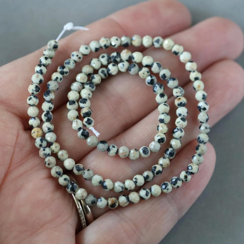 Dalmatian Jasper Beads 3mm 3.4mm Faceted Round Micro Gemstone 15″ Strand DIY