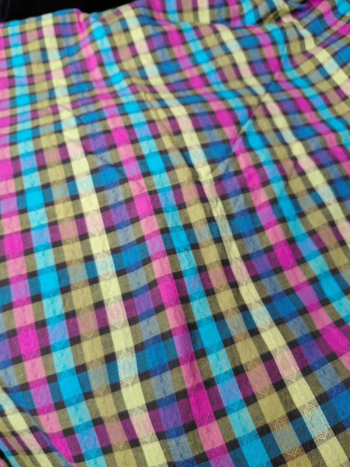 Jewel Tone Plaid Sew Fabric W/Small Arrow Pattern 4.5 Yards 45″ Wide Multicolor