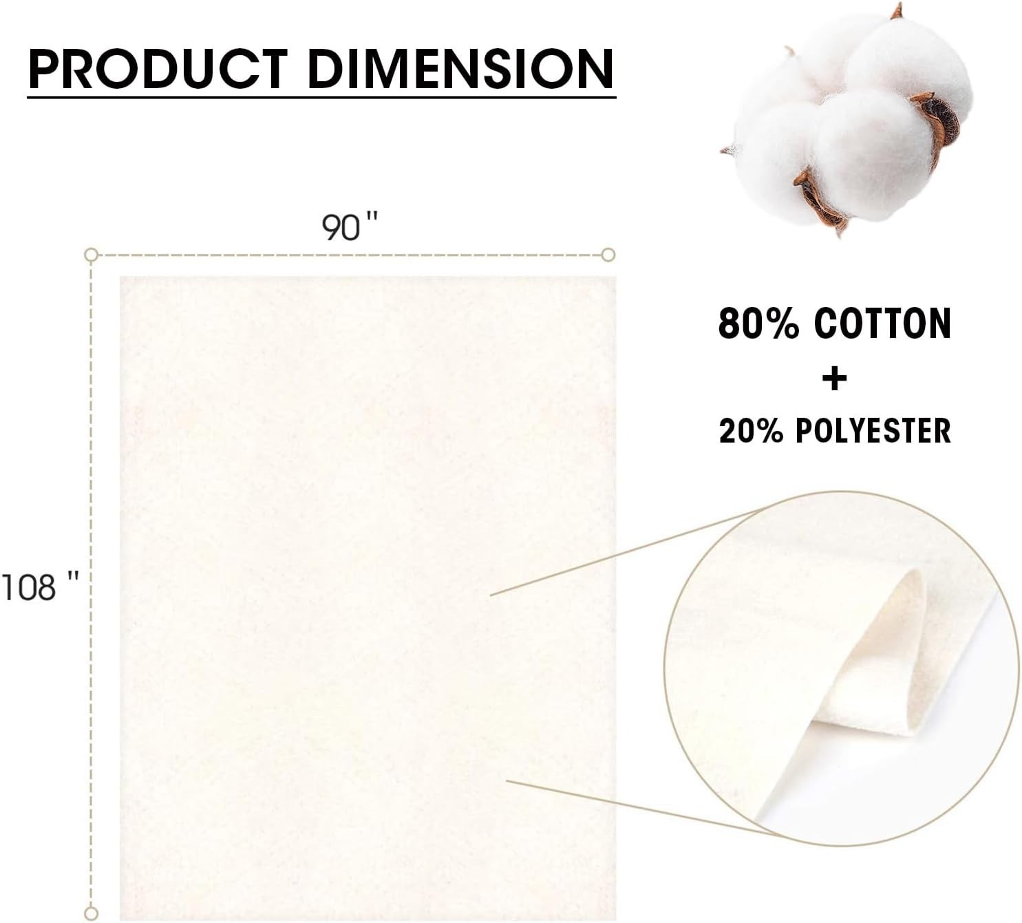 90 Inches X 108 Inches Queen Size Warm Soft Natural Cotton Batting for Quilts…