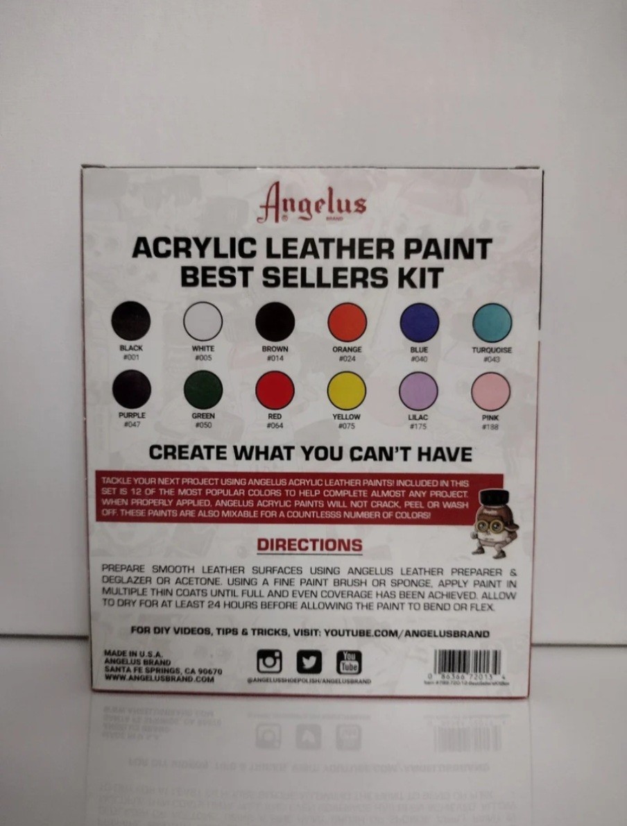 Angelus Acrylic Leather Paint 12 Colors Starter Set 1oz Each