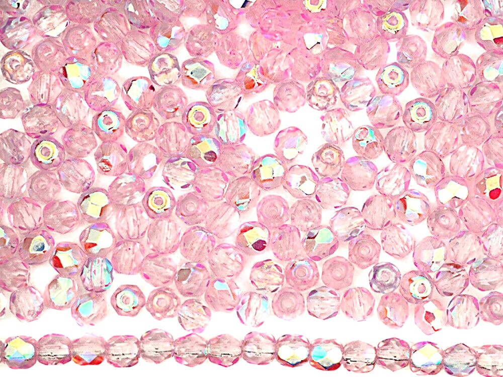 600 Preciosa Czech Glass Fire Polished Round Beads 3mm Crystal Pink Shimmer AB
