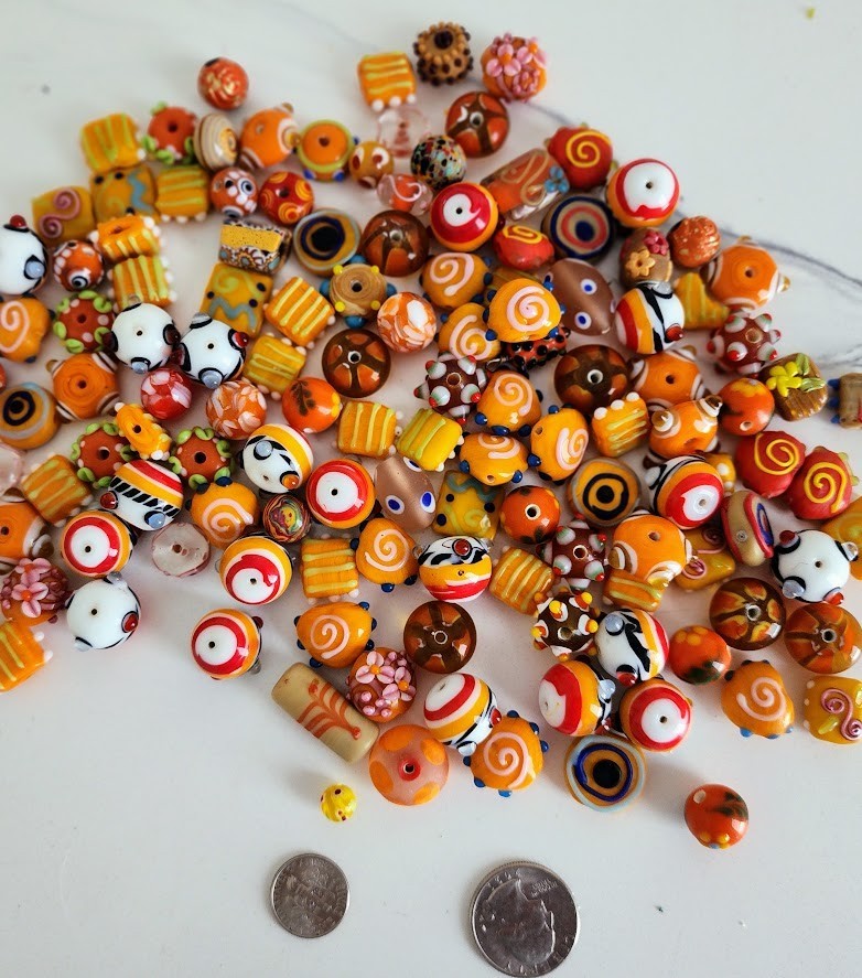 Lampwork Orange Assorted Glass Beads 10mm and up: 1 lbs