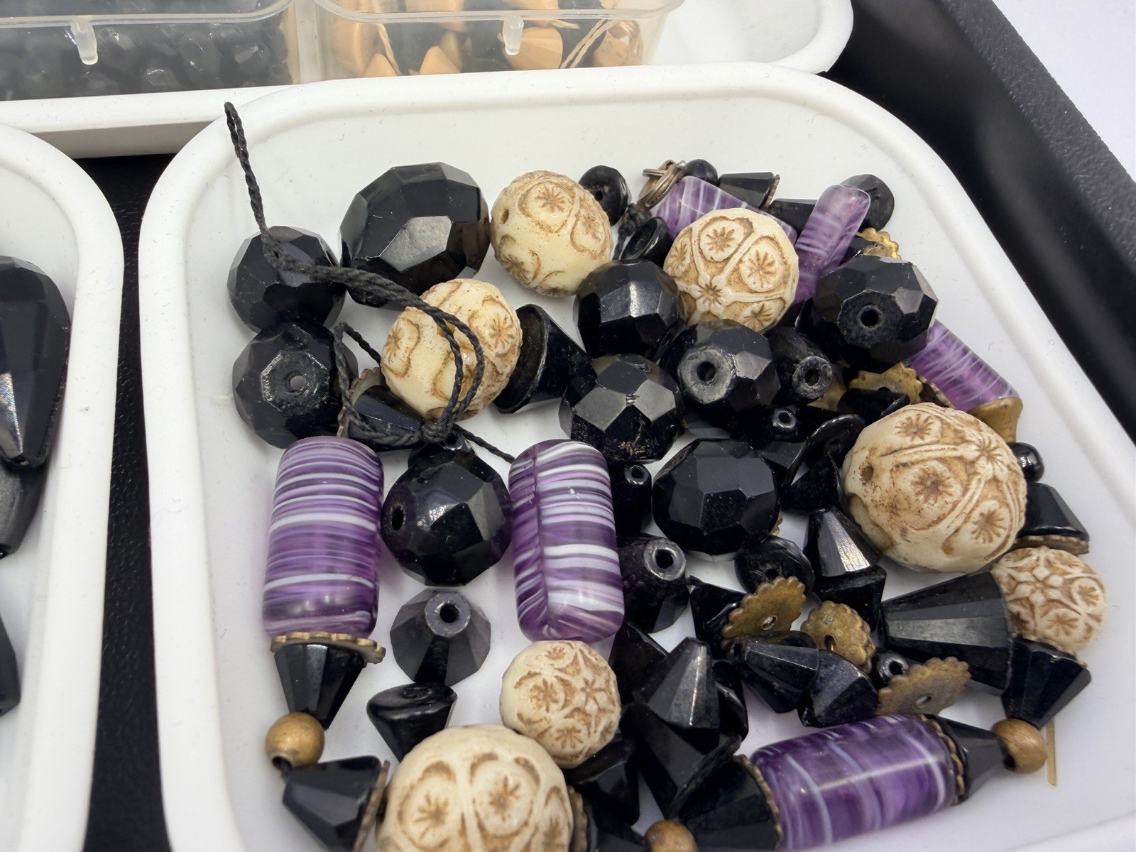 1.1 Lbs Vintage Salvage Glass Beads Rough Cut Black Clear AB Jewelry Making Lot