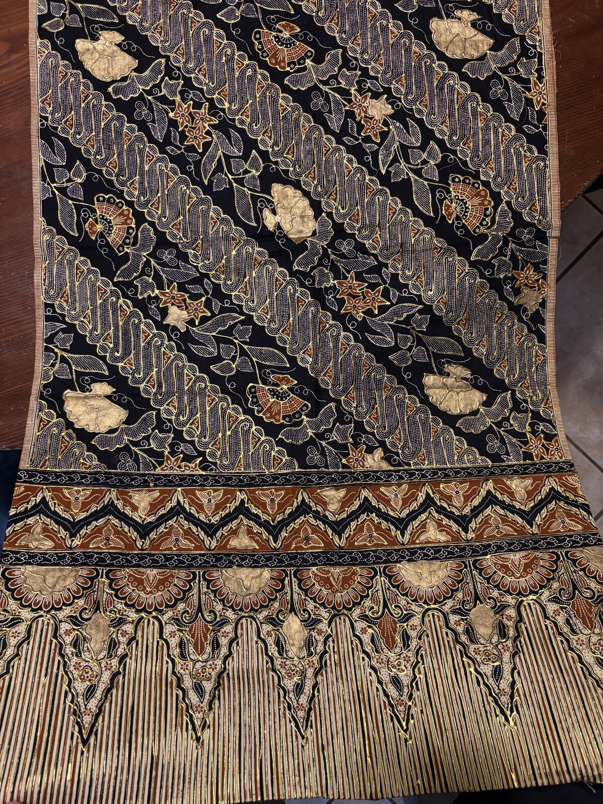 Lot 2 Vintage Bali Prada Batik Fabric Panels 1970s Gold 78×40 77×20