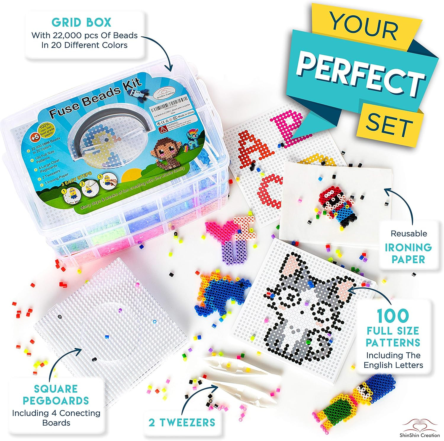 XXL Fuse Beads Kit, Melty Melting Beads for Kids Crafts | Iron for Kids Kit – Fu