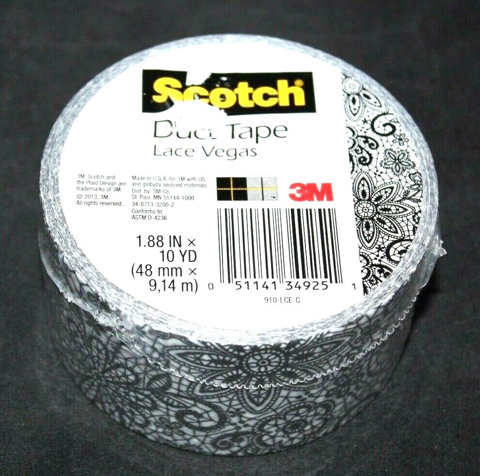 3M Scotch Duct Tape 1.88 in x 10 YD – Black Floral Design Lace Vegas