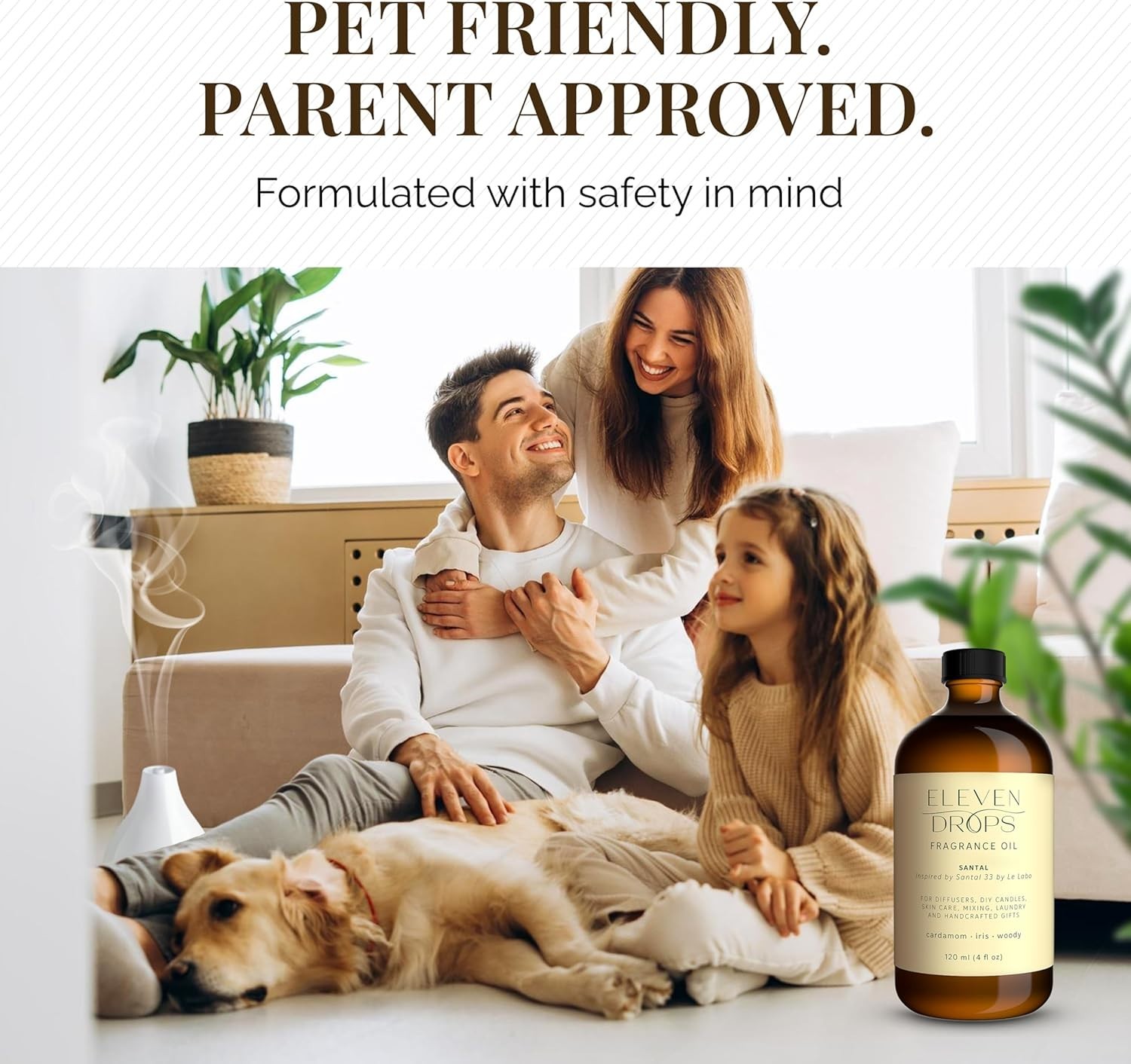 Santal Essential Oil Blend for Diffusers & Candles – Pet Safe, 4 Oz Amber Bottle