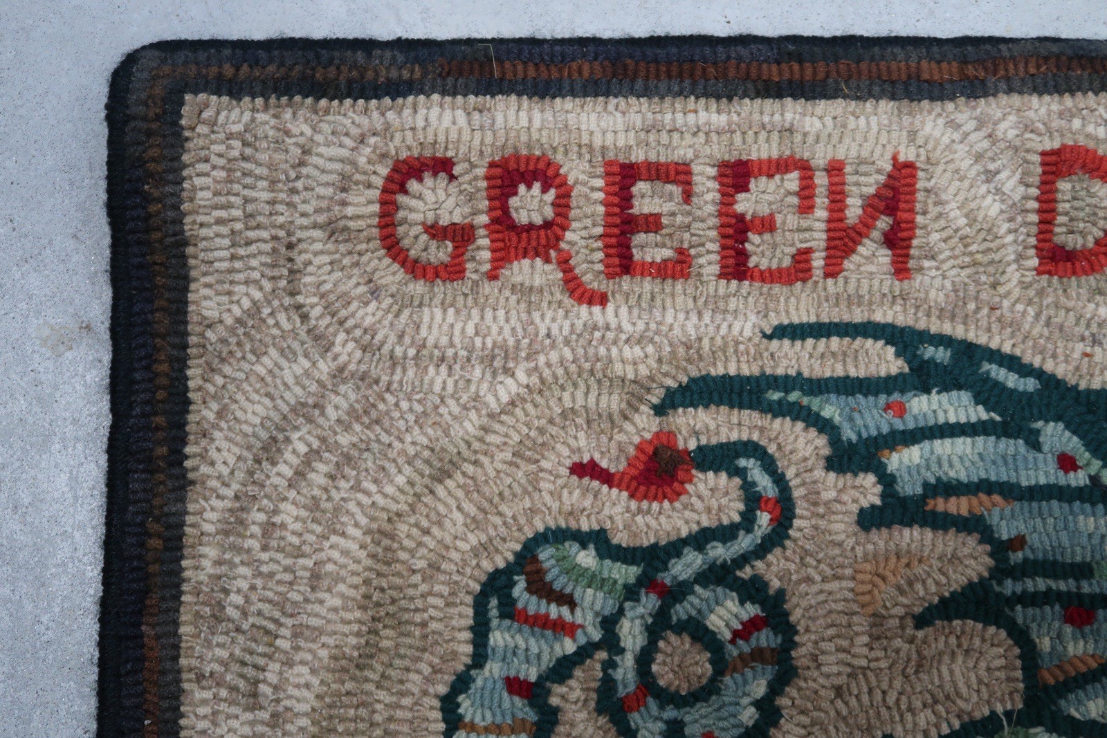 Hand Hooked Wool Rug Green Dragon Tavern Boston Tea Party Masonic Folk Art A3