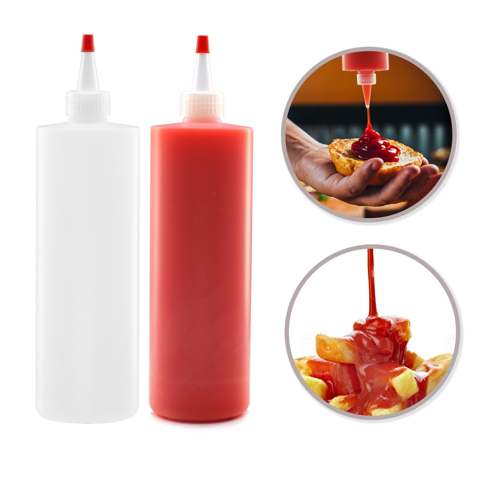 6 PK 16oz Clear Plastic Squeeze Bottle Condiment Dispenser Ketchup Mustard Mayo