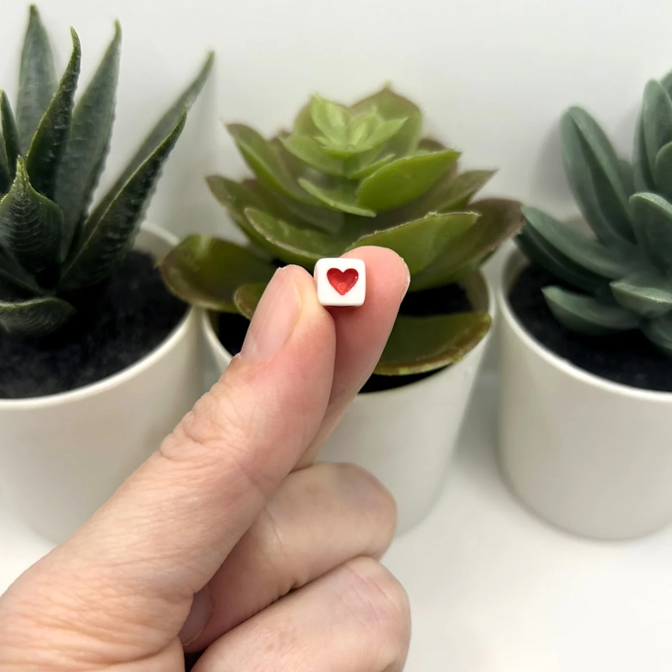Red and White Square Heart Beads, 7x7mm – US Seller