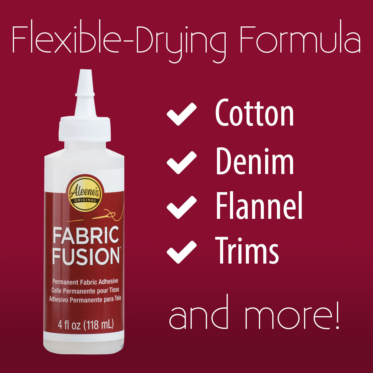 Aleene’s FABRIC FUSION 4 oz PERMANENT FABRIC ADHESIVE GLUE COTTON LEATHER RIBBON