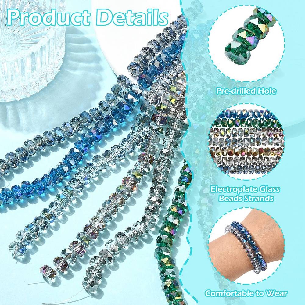 230pcs Electroplate Transparent Glass Beads Strands Rondelle Glass Bead for DIY