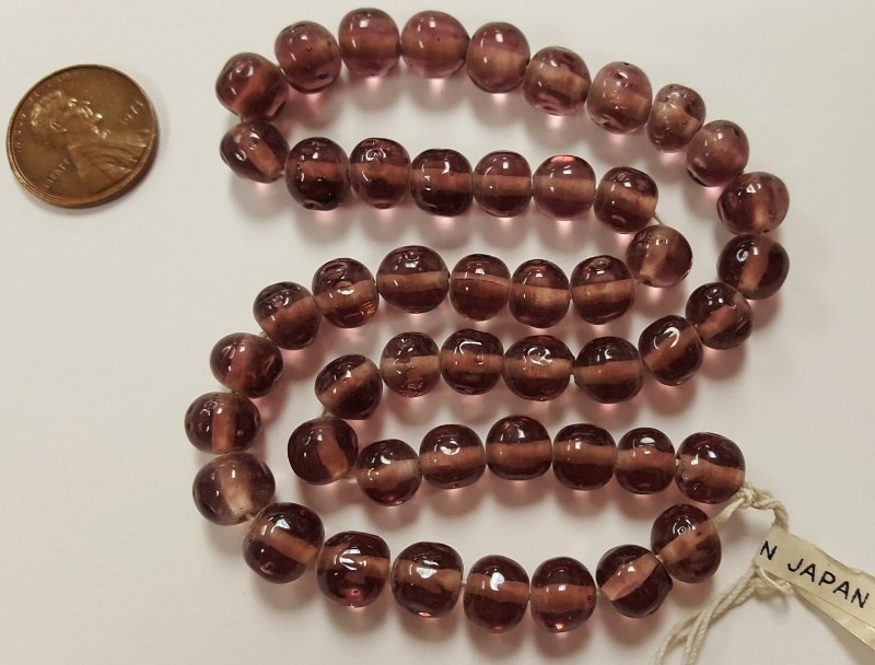50 VINTAGE JAPANESE 1950’s CHERRY BRAND GLASS AMETHYST 8mm. BAROQUE BEADS 4675T