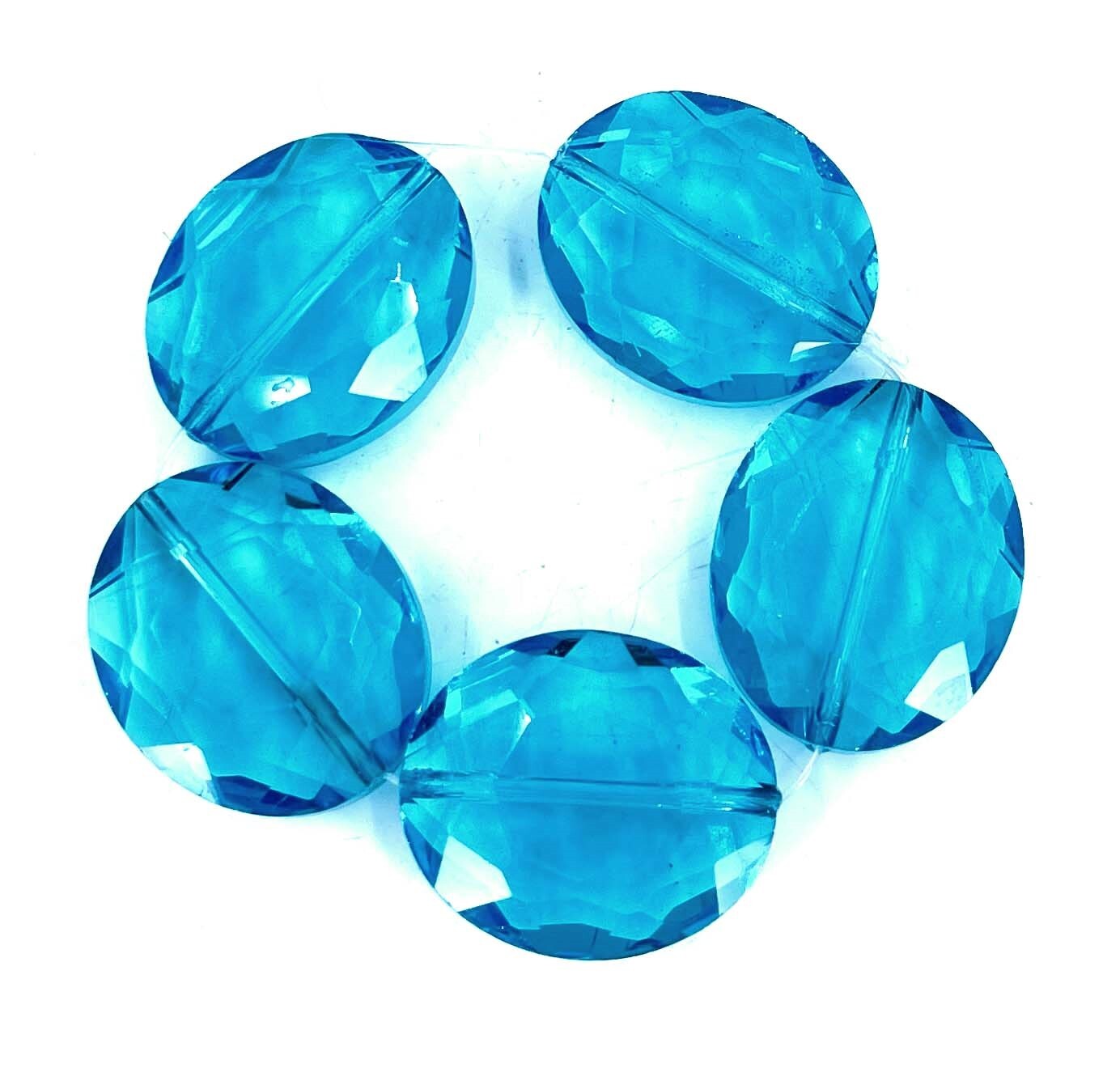 5 Large Fire Polish Glass Aqua Blue Faceted Oval Crystal Beads 24x20mm