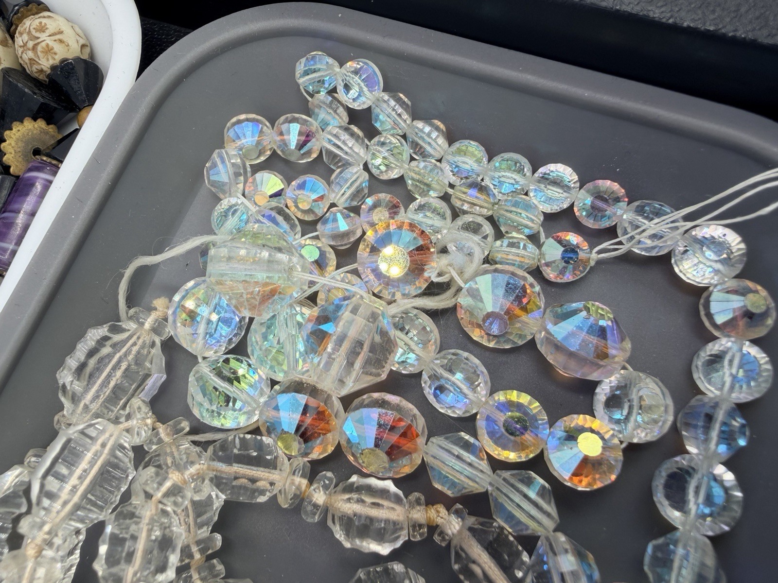 1.1 Lbs Vintage Salvage Glass Beads Rough Cut Black Clear AB Jewelry Making Lot