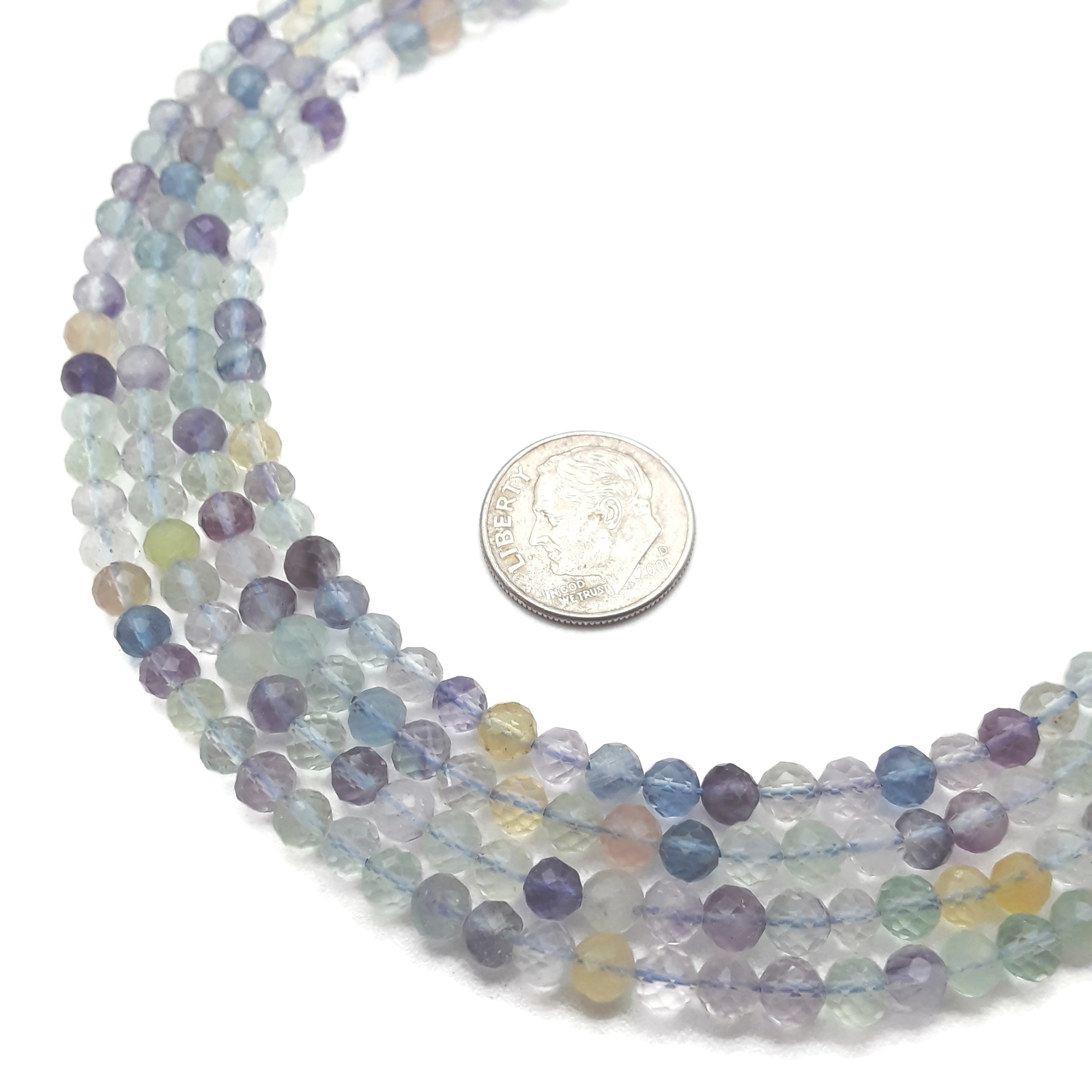 Multi Color Fluorite Faceted Round Beads Size 3mm 4mm 15.5″ Strand