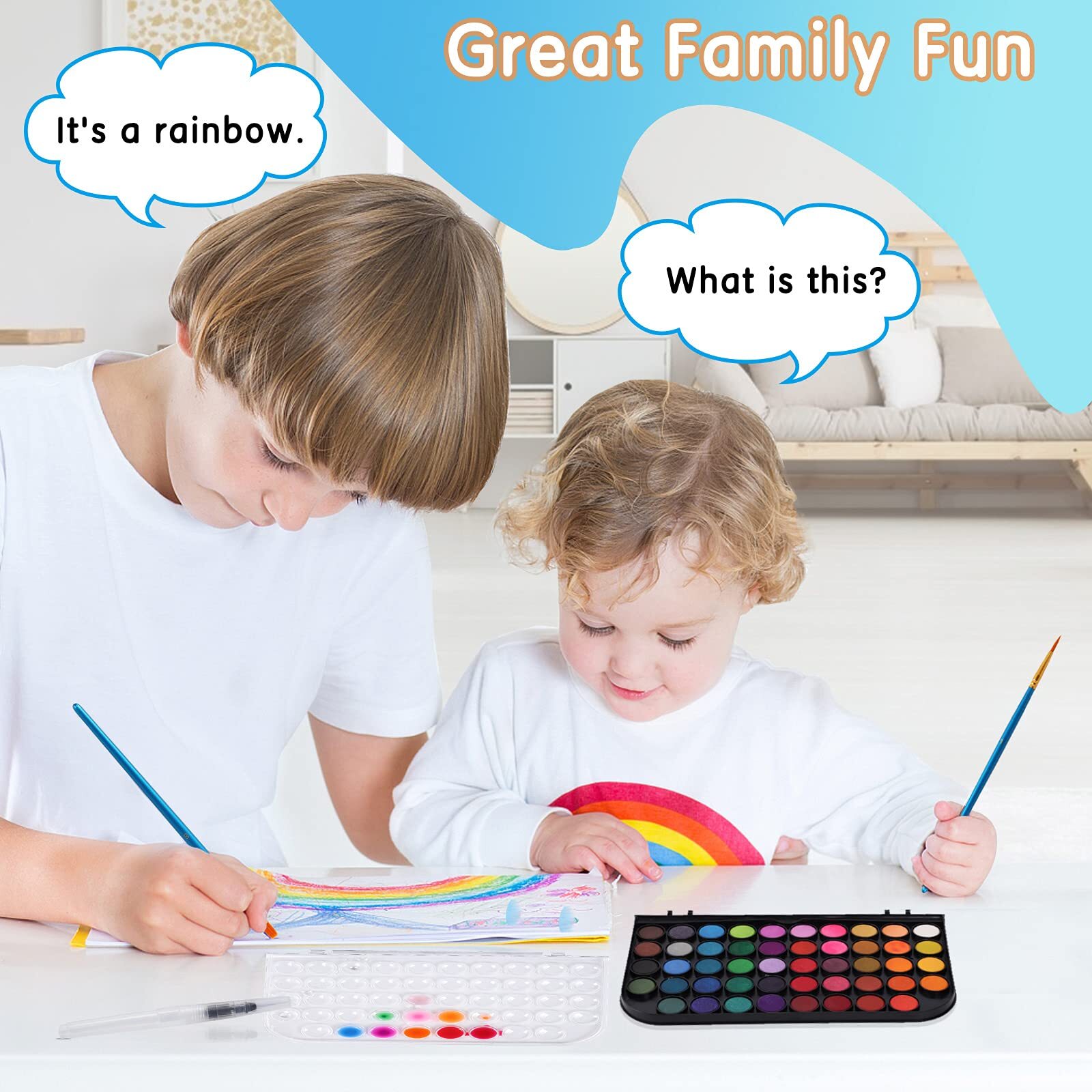 48-Color Watercolor Paint Set Washable with Brushes Pad Palette for All Ages
