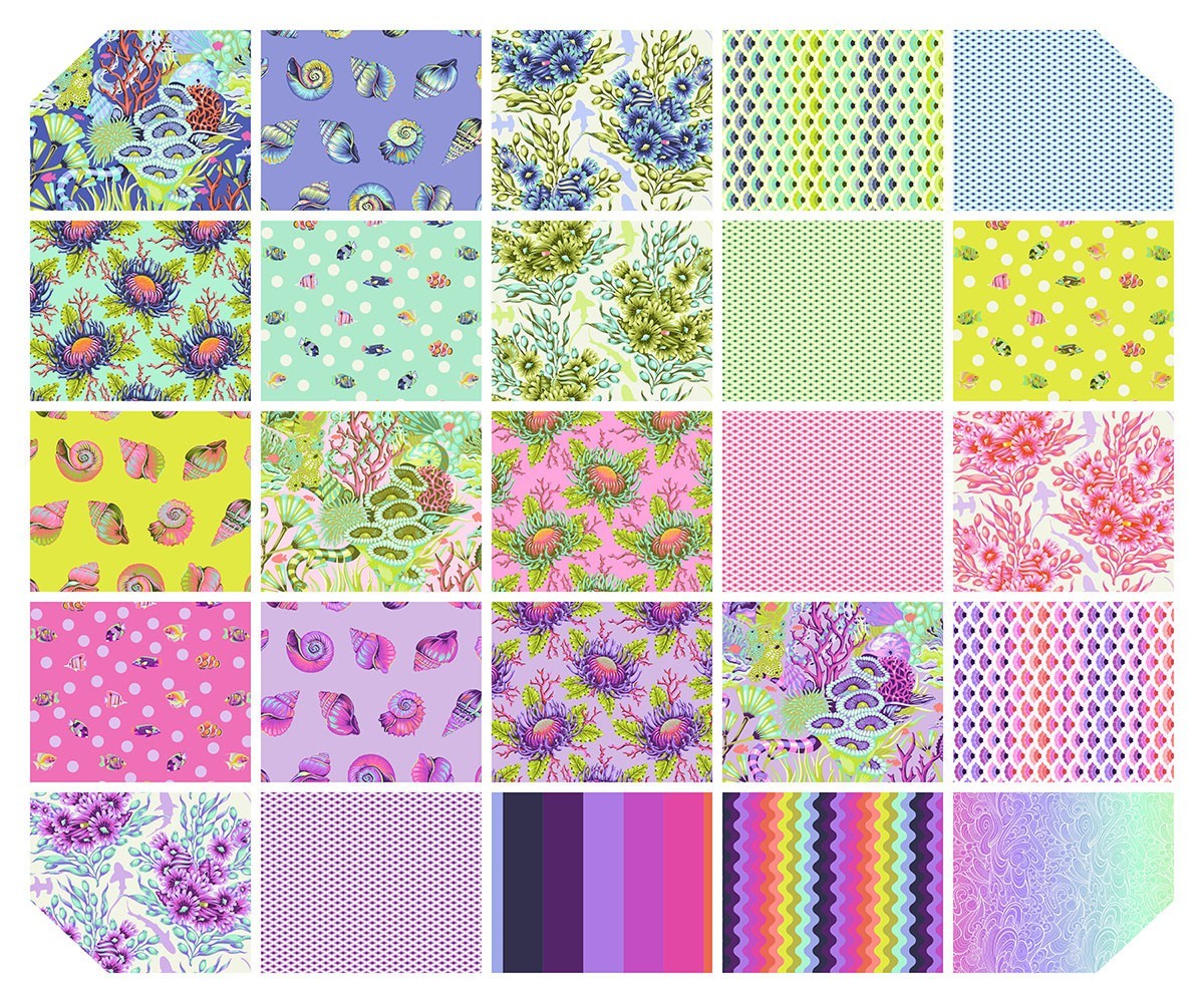 40 Pc 1″ Finished Hexagons 3/8 Seam Tula Pink Floral Reef