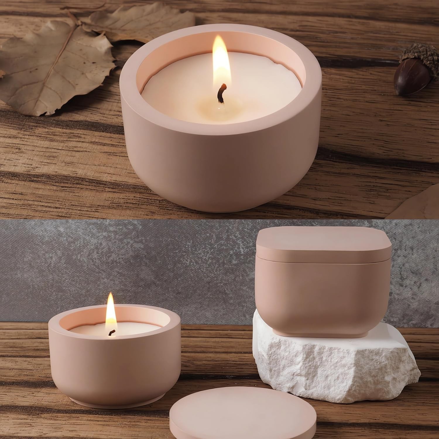 2 Pack round Square Storage Jar Mold with Lids for Home Decor, Candle Holder Mol