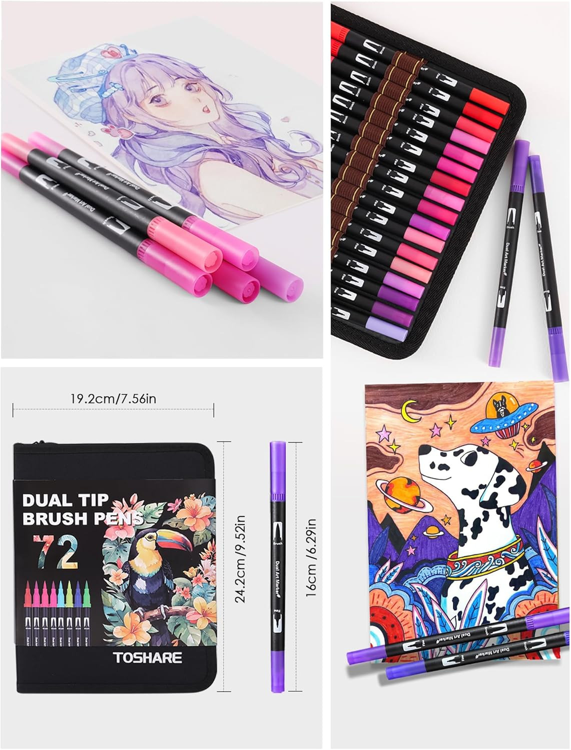 Art Markers Pens Dual Tip Coloring Markers Set with Brush & Fine Nib for Adult C