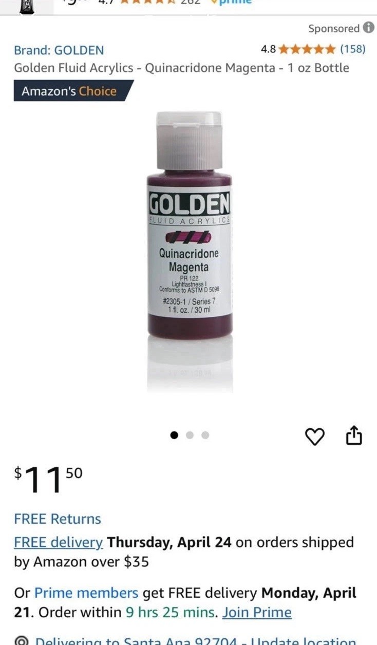Brand New Lot of 8 Golden Fluid Acrylics-1 fl oz. / 30 ml & single Red 1/2 fl oz