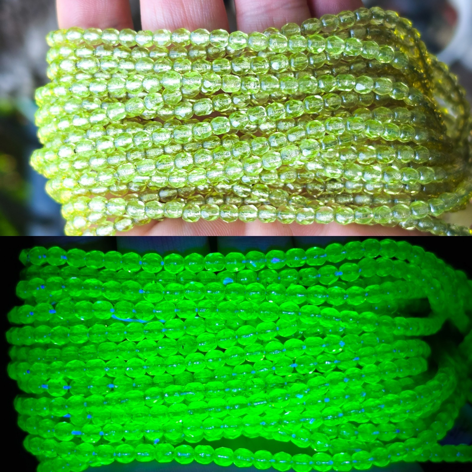 Silver-Lined Vaseline Glass Beads 4mm Fire Polished Czech Uranium Glass 10pcs