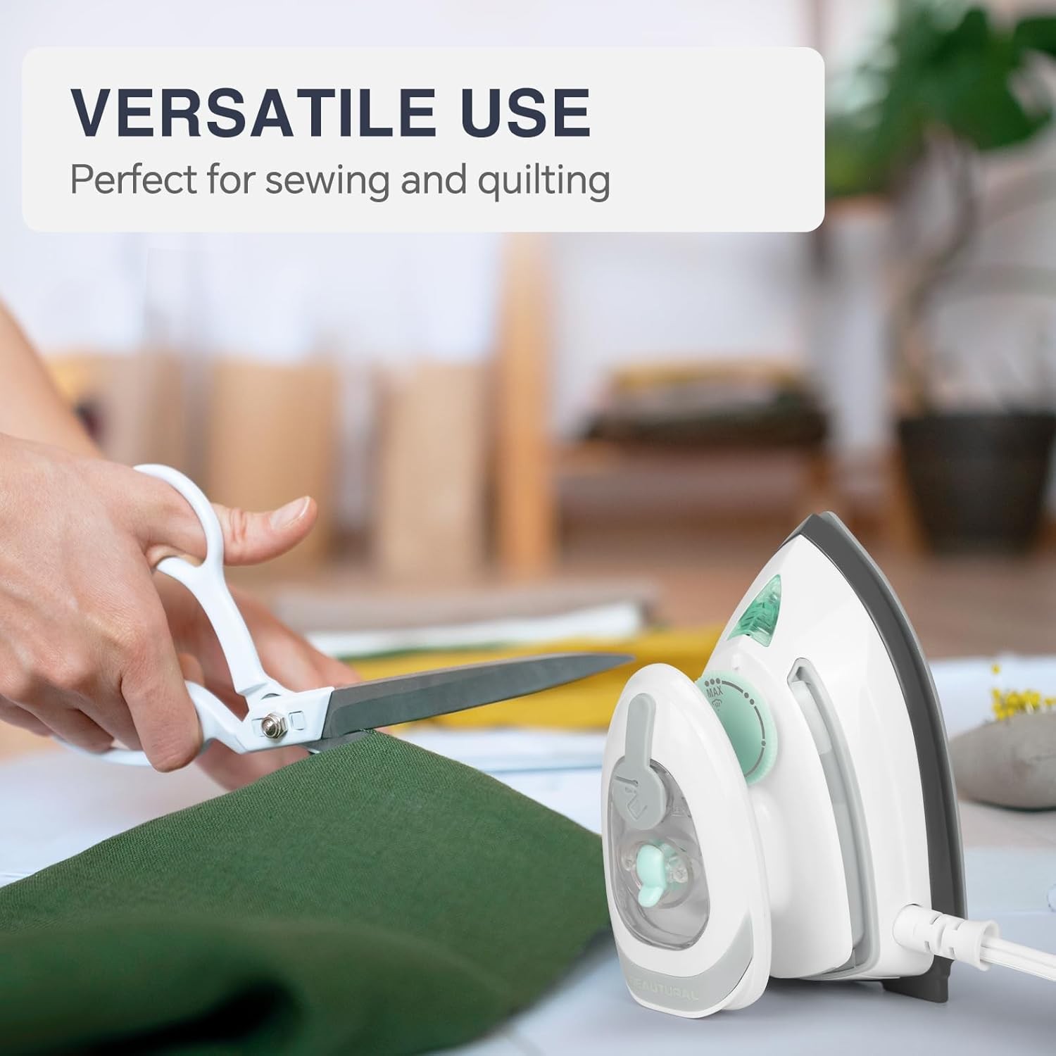 BEAUTURAL Portable Mini Steam Iron Travel Size Cord Storage for Sewing Quilting
