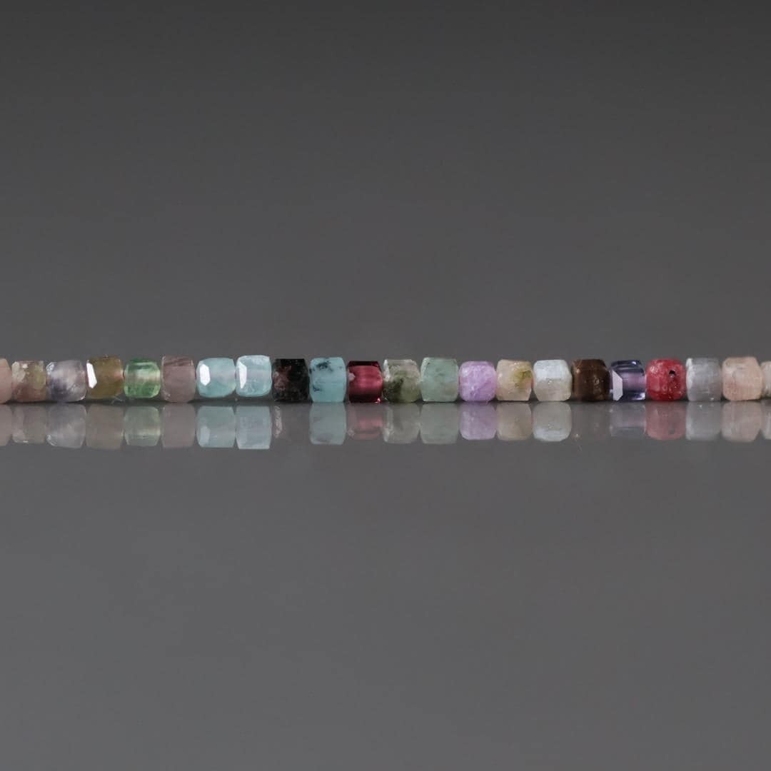 Colorful Multi Gemstone Cube Beads 1.8mm 15″ – Tiny Natural Gemstone