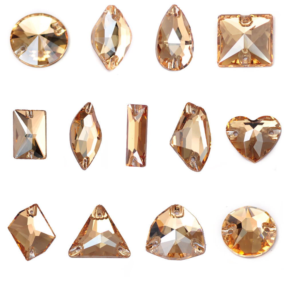 Glass Crystal Golden Shadow Sew ON Rhinestones Rivoli Oval Navette Square Triang