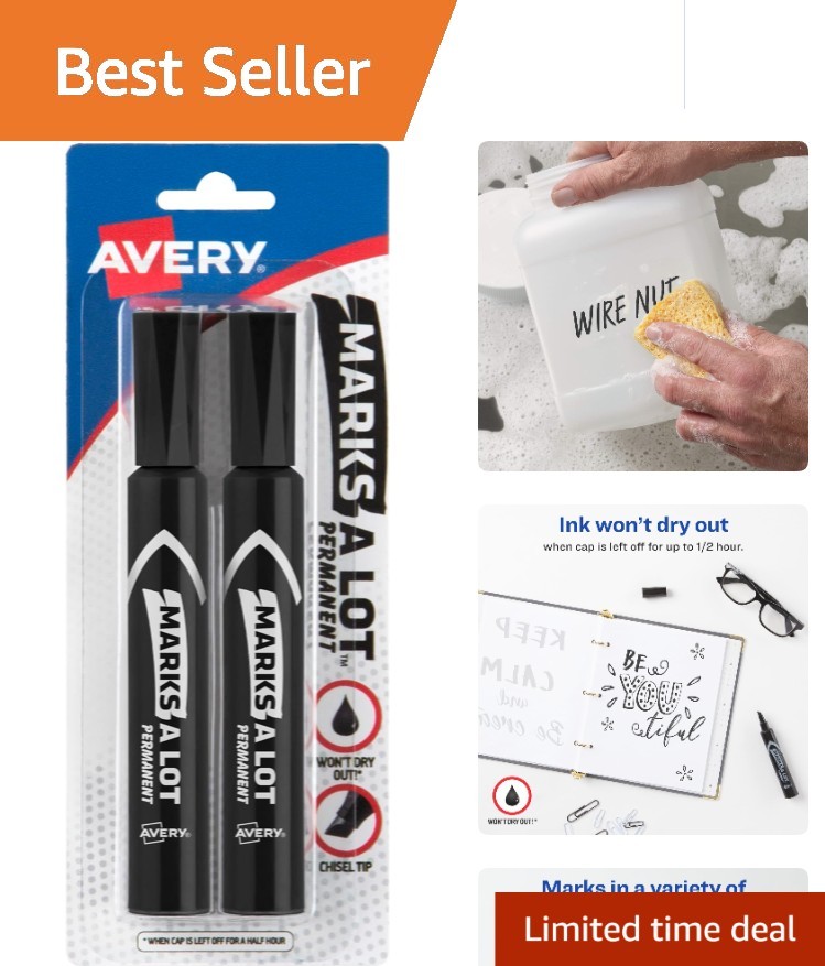Non-Toxic Water Resistant Permanent Markers – 2 Black Chisel Tips Included