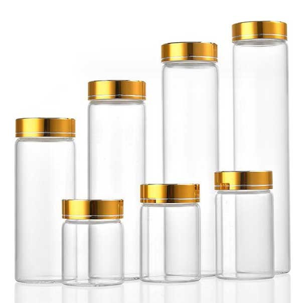Bulk Buy Empty 5ml-200ml Clear Glass Jar Bottles With Aluminum Gold Line Caps AP